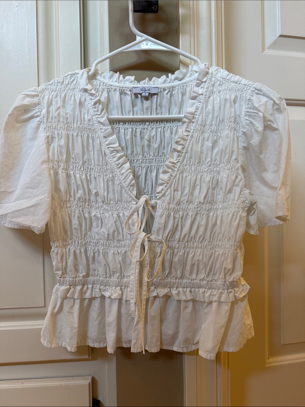 Rails Portia White Smocked Peplum Tie-Front Blouse - Picture 2 of 4